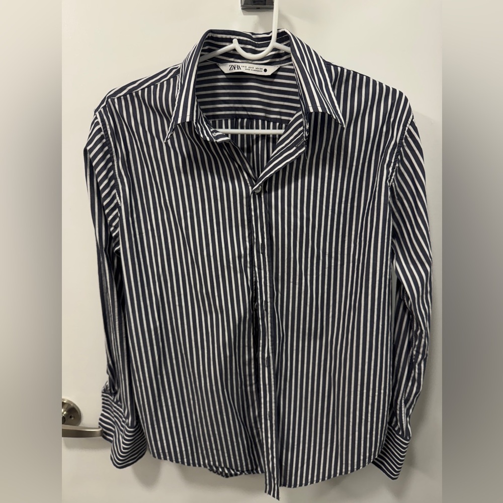 Zara woman Navy Striped Button Down Shirt